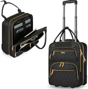 Underseat Carry On Luggage with Wheels, 18inch Lightweight Overnight Luggage Bag Carry-On Suitcase for Men Women Travel Business, Black