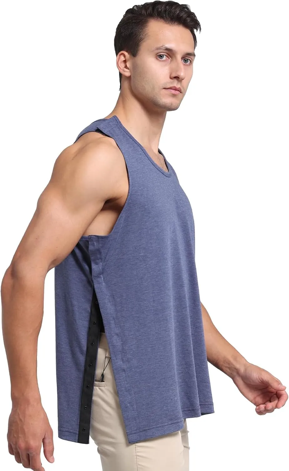 Unisex Post Shoulder Surgery Tank Tops Arm Chest Recovery Side Snap Access Tear Way Sleeveless Shirts