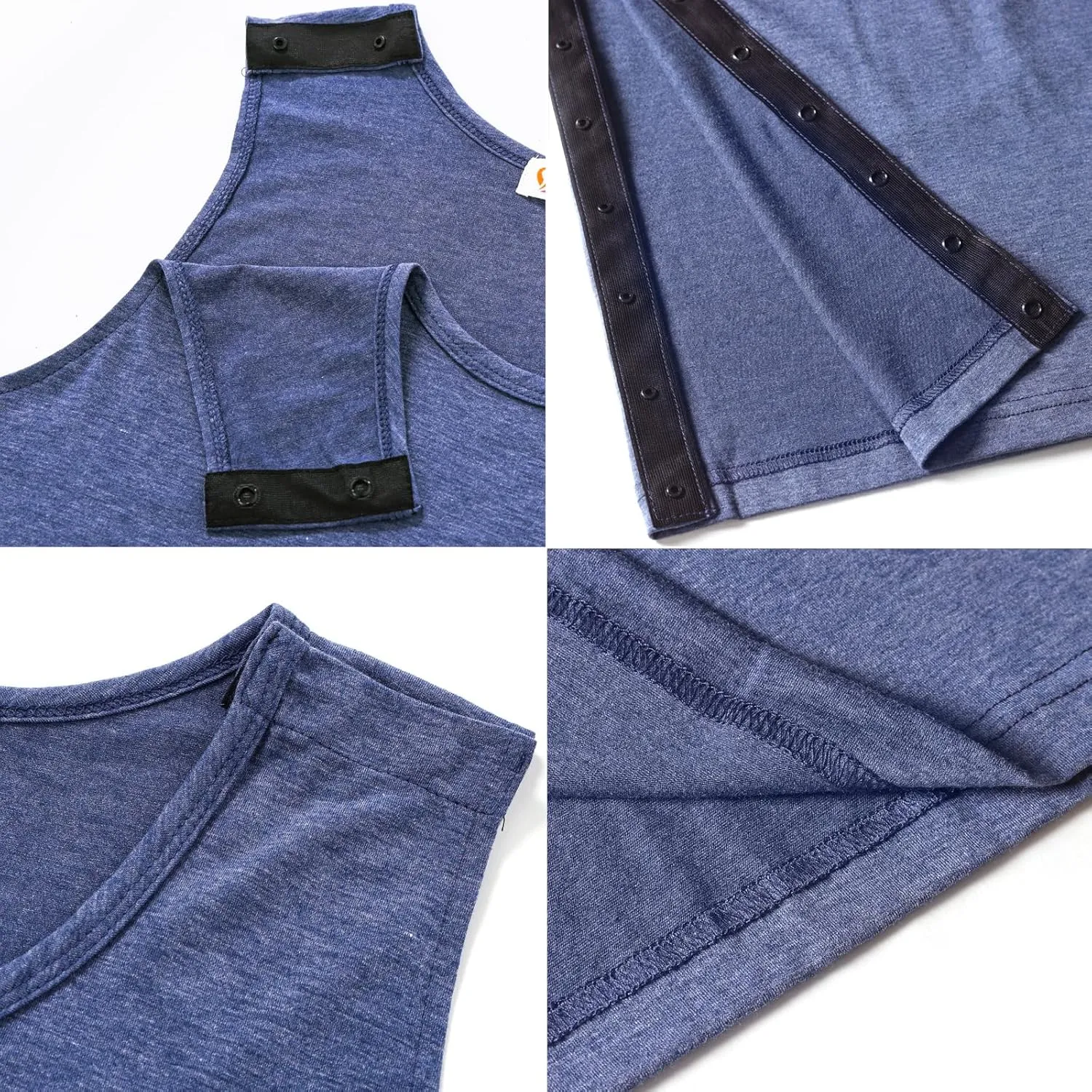 Unisex Post Shoulder Surgery Tank Tops Arm Chest Recovery Side Snap Access Tear Way Sleeveless Shirts