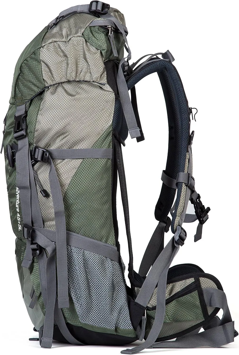 UNISTRENGH 45L 5L Hiking Backpack Nylon Water-resistant Internal Frame Trekking Bag with Rain Cover for Outdoor Sports Climbing Camping Travel Mountaineering (Army Green)