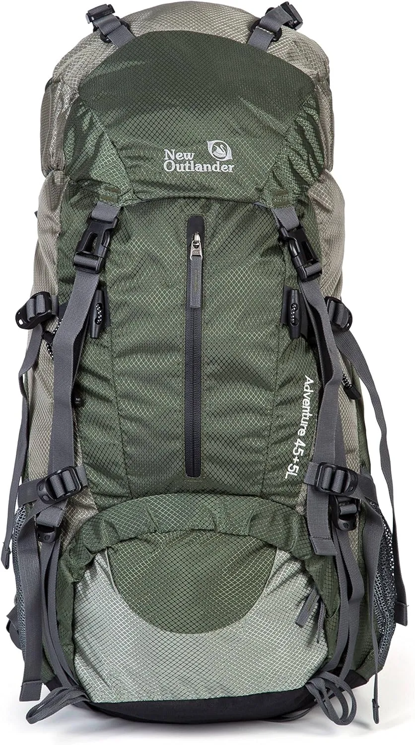 UNISTRENGH 45L 5L Hiking Backpack Nylon Water-resistant Internal Frame Trekking Bag with Rain Cover for Outdoor Sports Climbing Camping Travel Mountaineering (Army Green)