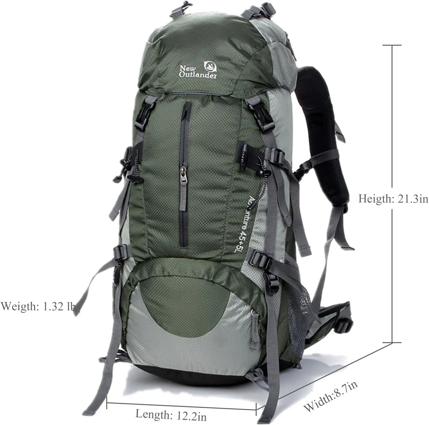 UNISTRENGH 45L 5L Hiking Backpack Nylon Water-resistant Internal Frame Trekking Bag with Rain Cover for Outdoor Sports Climbing Camping Travel Mountaineering (Army Green)