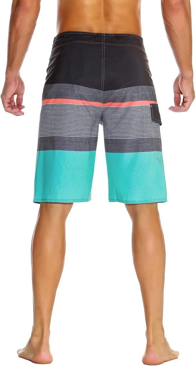unitop Men's Bathing Board Trunks Beach Shorts Holiday Hawaiian Colorful Striped