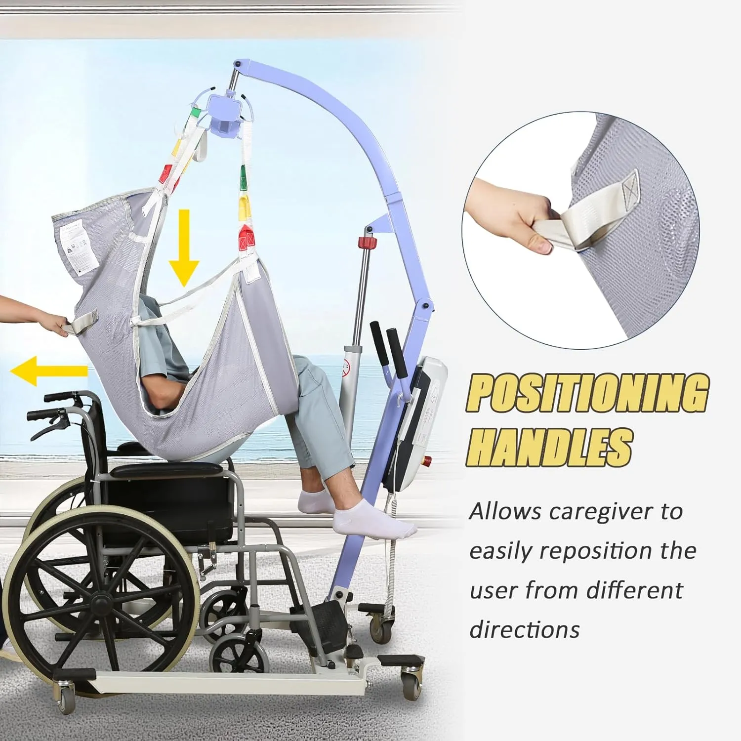 Universal Full Body Transfer Lift Sling with Commode Opening for Toileting-Shower Sling for Elderly and Patient Transfers | Repositioning | Lifting,with 1pc Laundry Bag (Grey, Medium)