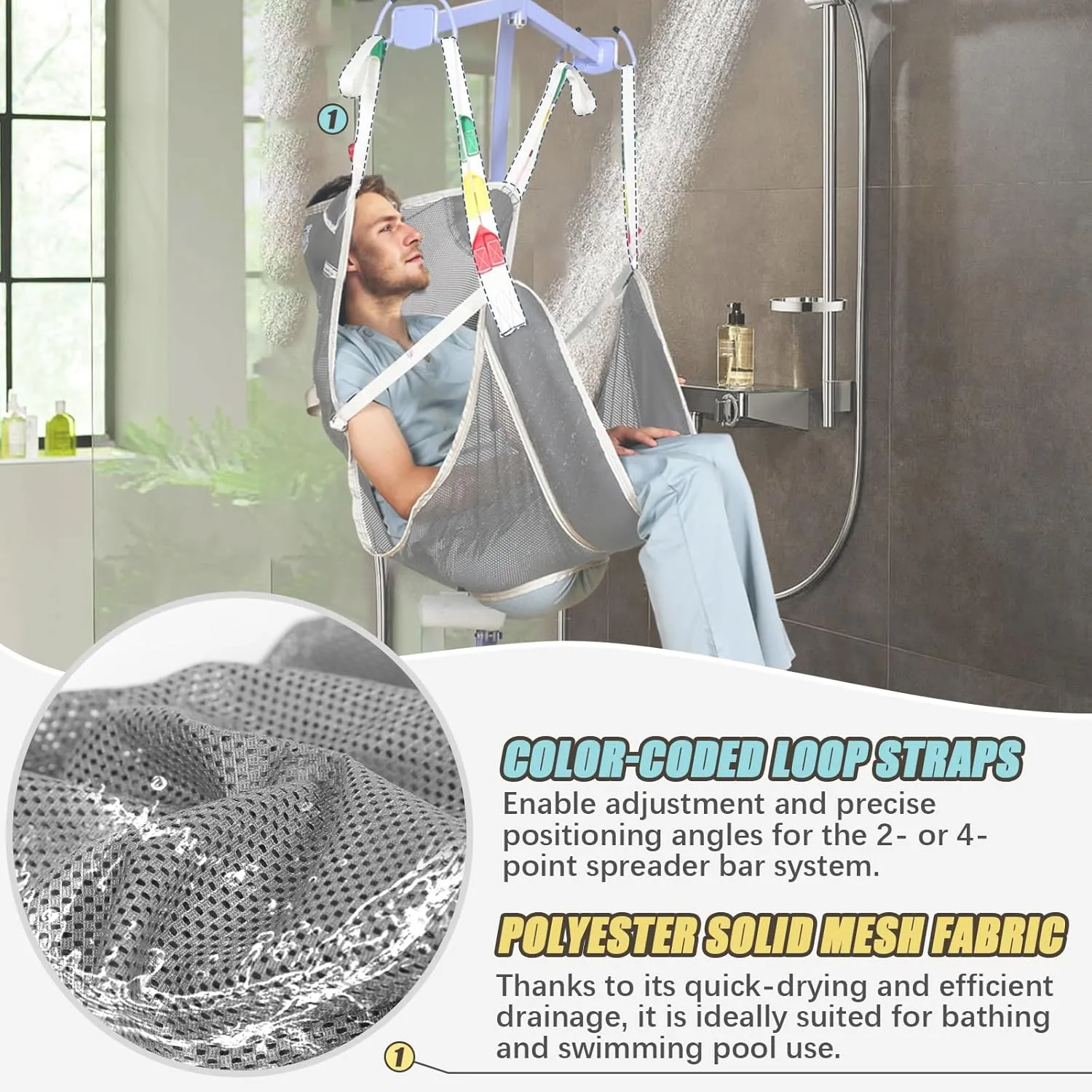 Universal Full Body Transfer Lift Sling with Commode Opening for Toileting-Shower Sling for Elderly and Patient Transfers | Repositioning | Lifting,with 1pc Laundry Bag (Grey, Medium)