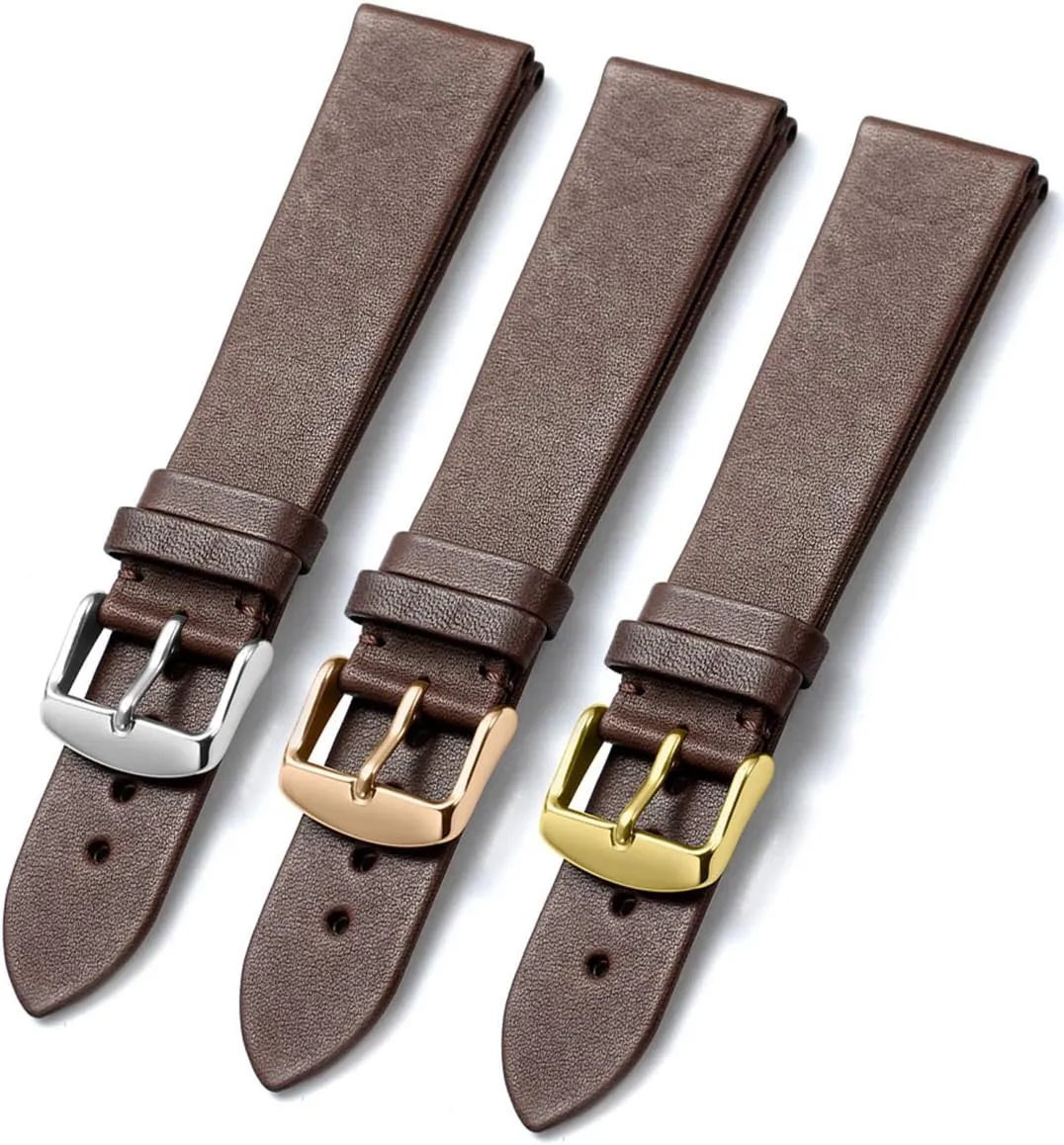Universal Strap,18mm 19mm 20mm 22mm Coffee Watchband France Calf Leather Watch Band Strap with Pin Buckle