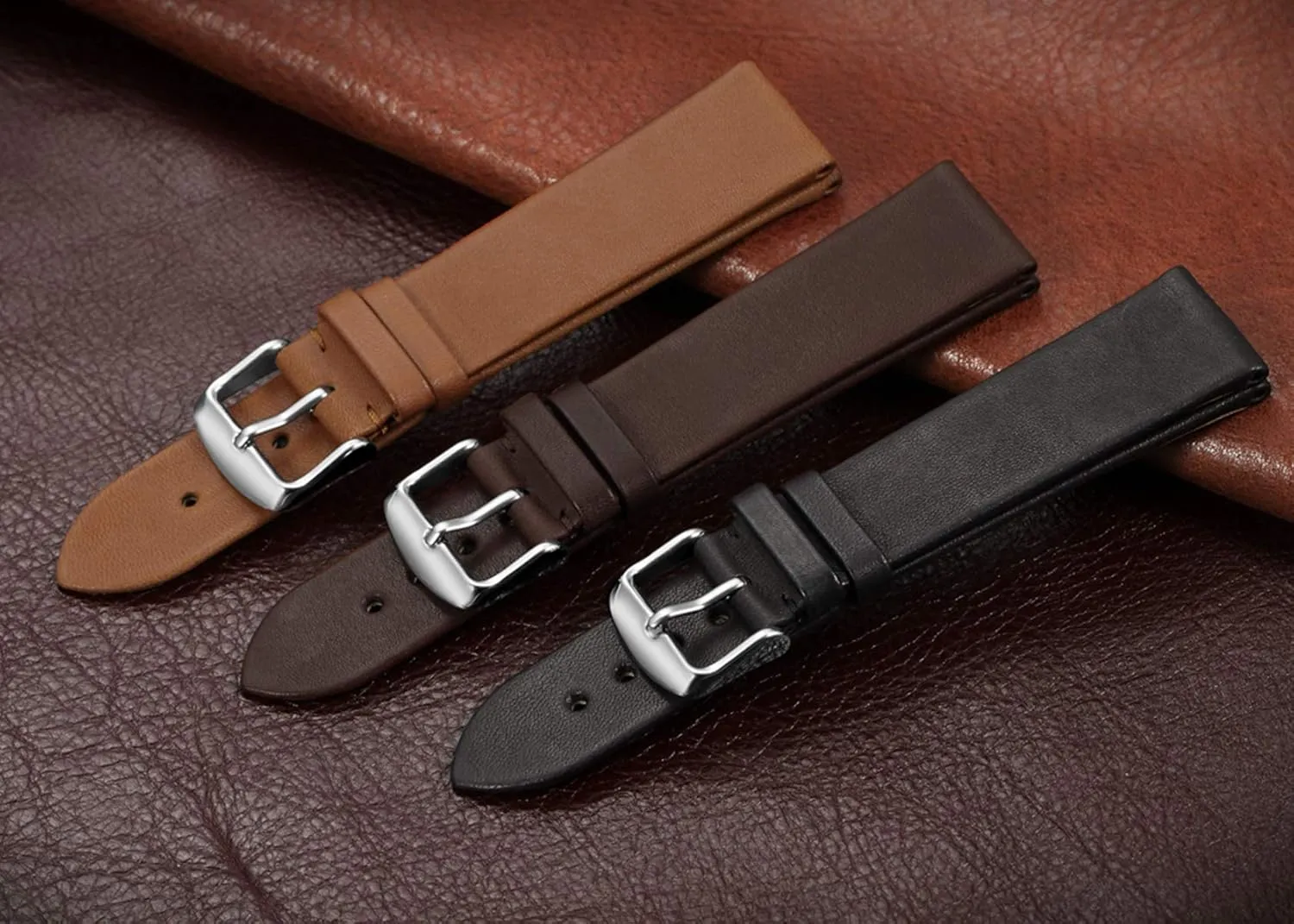 Universal Strap,18mm 19mm 20mm 22mm Coffee Watchband France Calf Leather Watch Band Strap with Pin Buckle