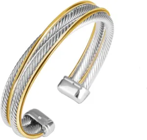 UNY JEWEL Jewelry Double Line Cross Over Twisted Cable Wire Bracelet Vintage Fashion Antique Design Elegant Unique Retro Cuff Bangle Bracelet (Double Line)