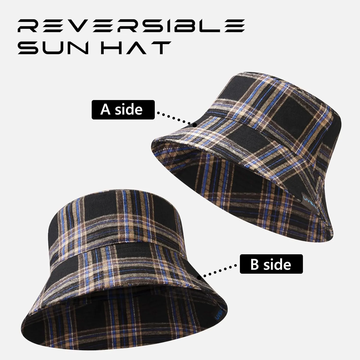 UPF 50  Reversible Foldable Sun Bucket Hat for Hiking Fishing Beach Safari Men Women