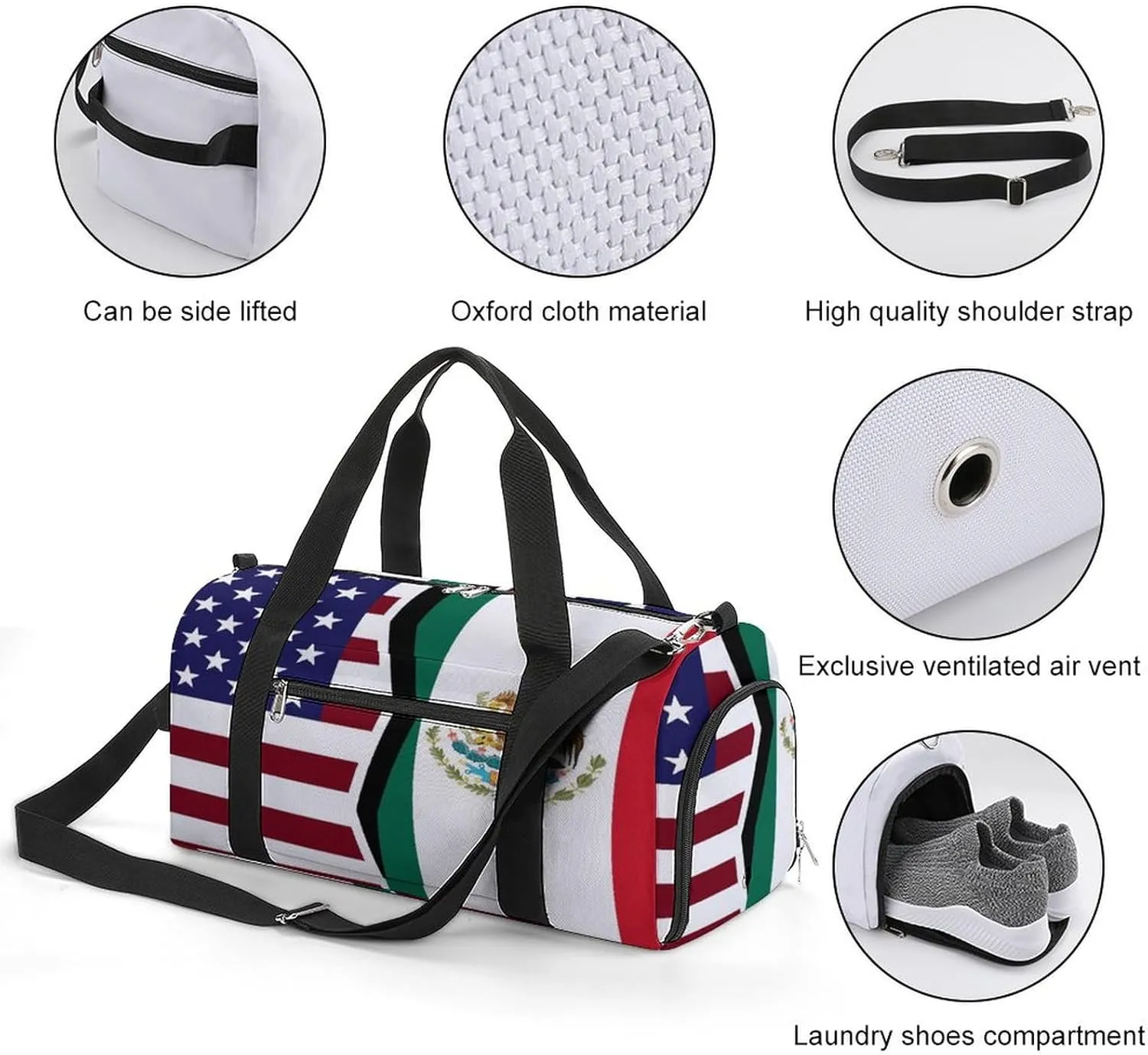 US And Mexican Flag Gym Bag-Workout Organizer with Water Resistant Compartments for Gym Lovers