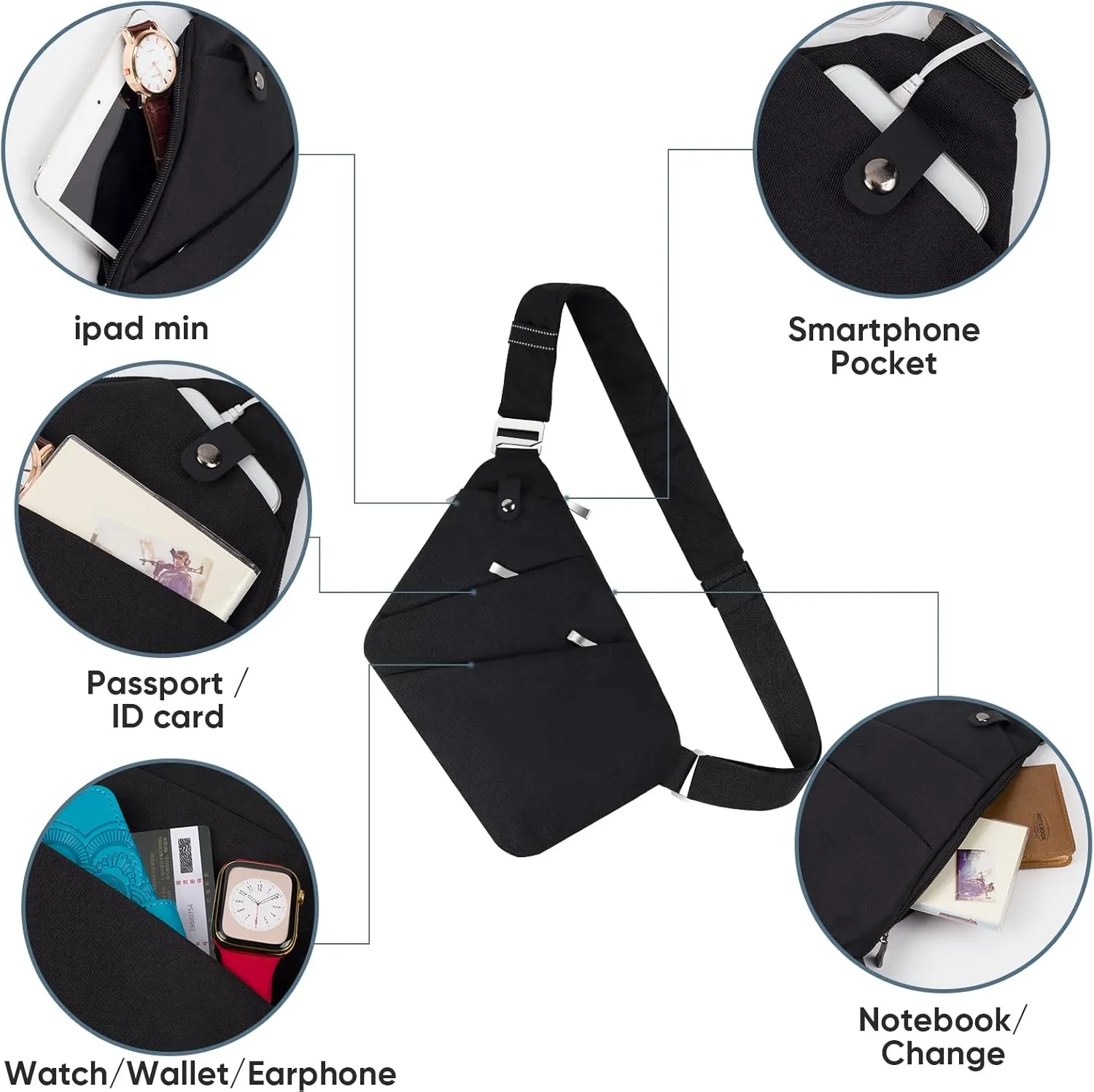 VADOO Anti-theft Crossbody Bags for Women, Shoulder Sling Bag for Men Lightweight Chest Bag for Travel Sport