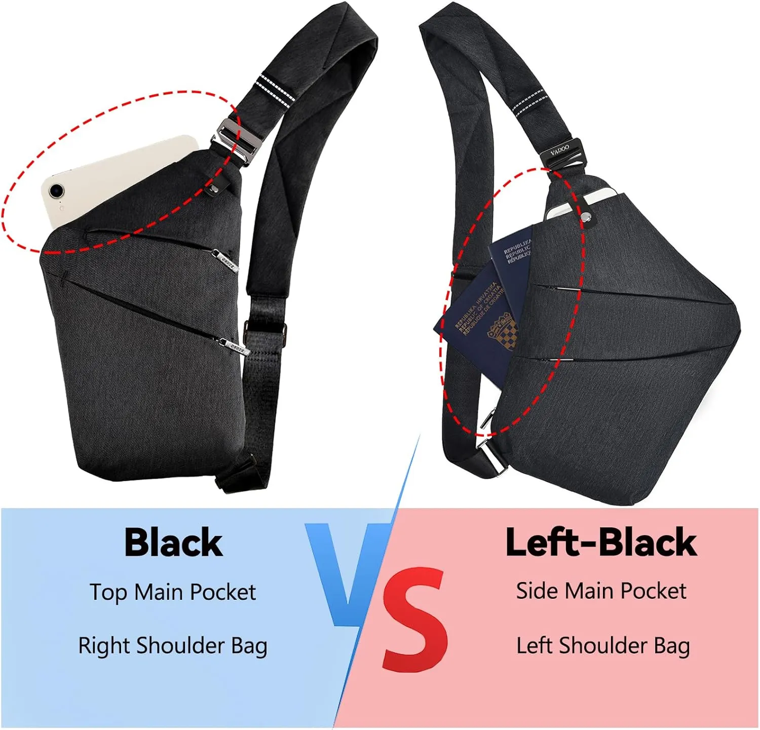 VADOO Sling Bag - Anti-theft Crossbody Shoulder Bag for Men and Women