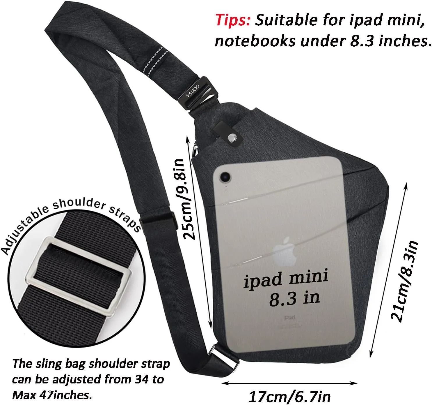 VADOO Sling Bag - Anti-theft Crossbody Shoulder Bag for Men and Women