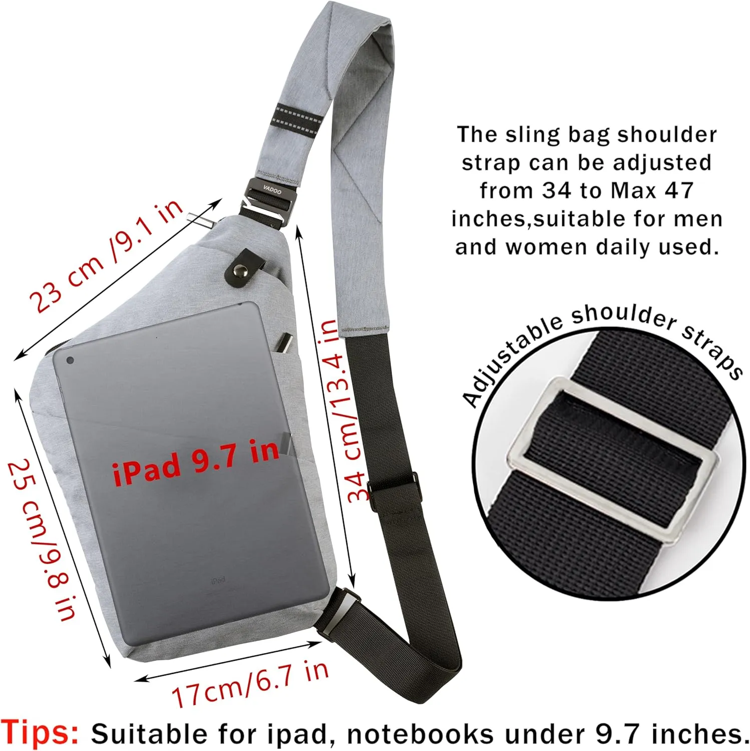 VADOO Sling Bag - Anti-theft Crossbody Shoulder Bag for Men and Women
