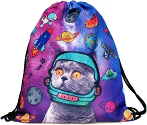 Van Caro 3D Galaxy Cat Drawstring Backpack Light Cinch Bag Gym Sack String Bag for Shopping Sport Yoga One Size