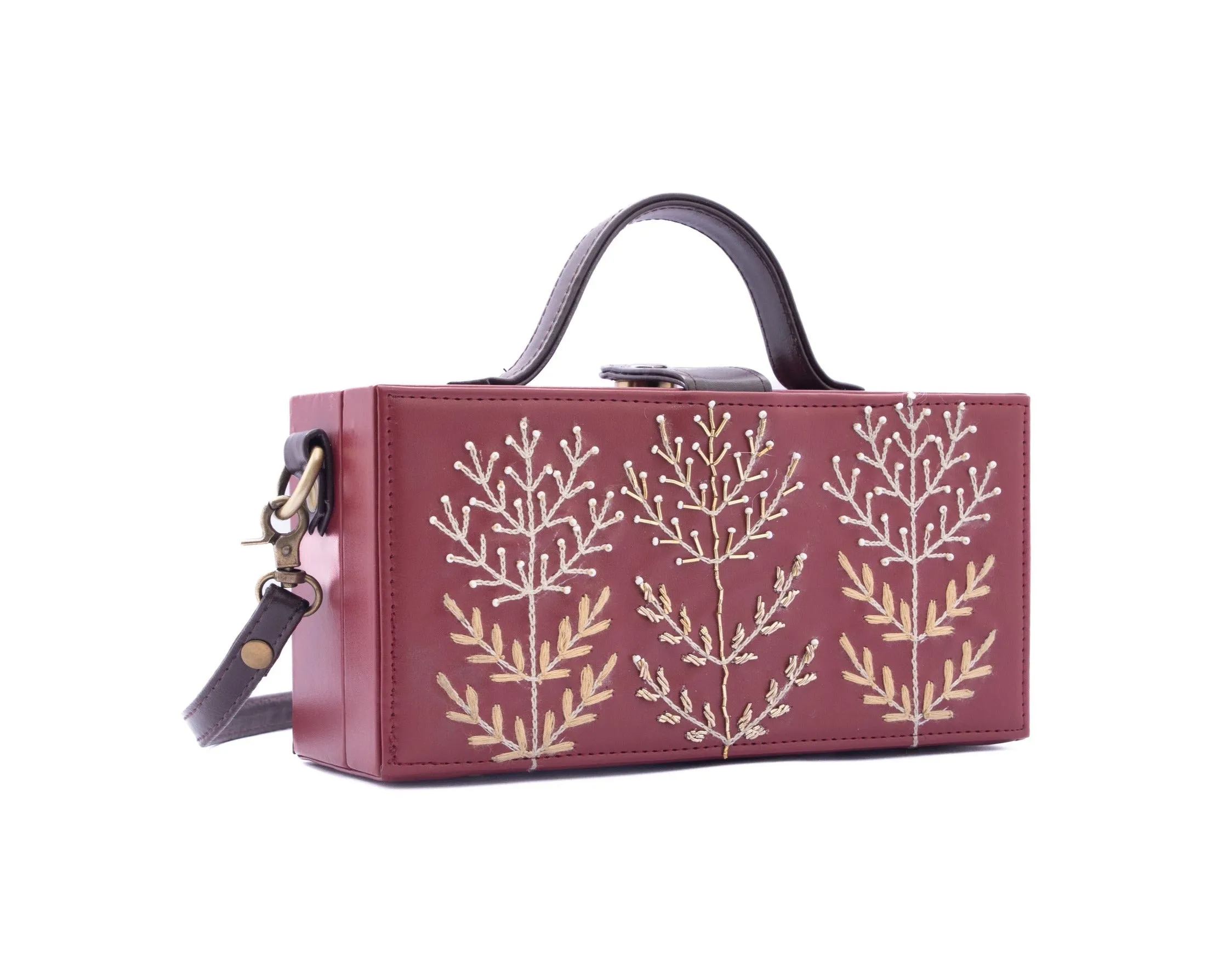 Vanam cherry hand embroidered crossbody clutch bag for women