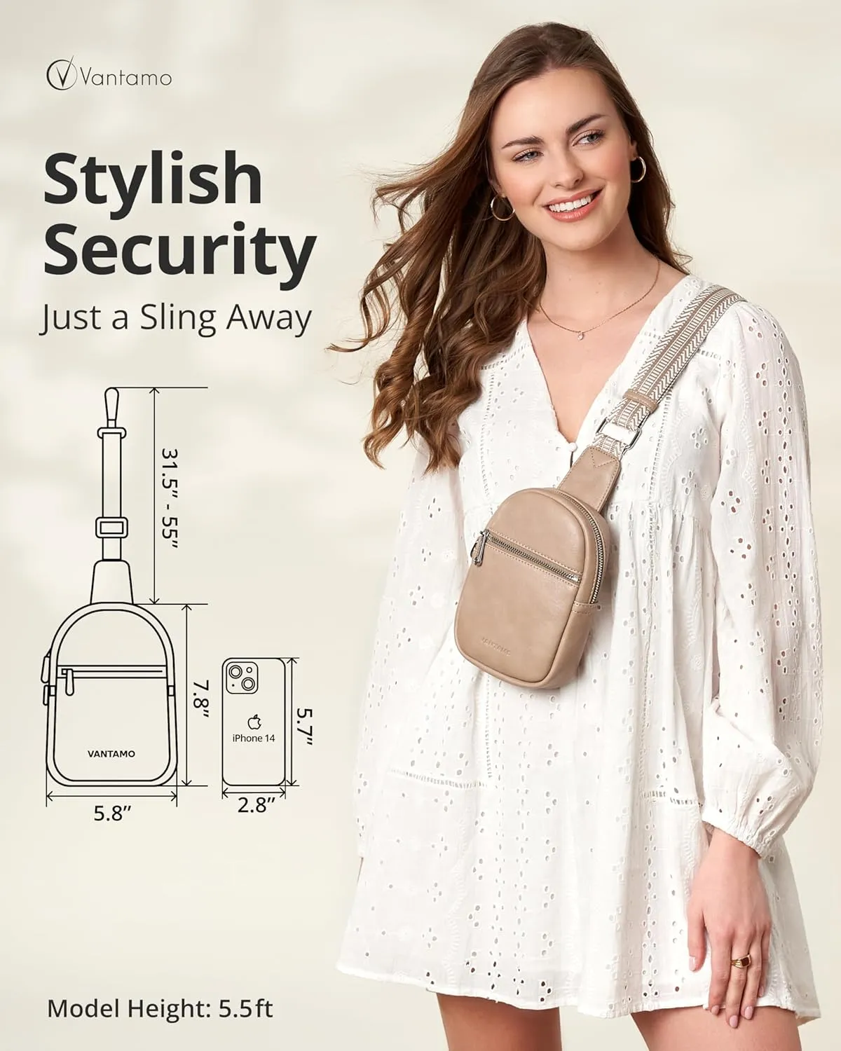 Vantamo Small Crossbody Bags for Women, Sling Bag with RFID & Anti-Pickpocket Clip, Adjustable Strap Cross Body Fanny Packs