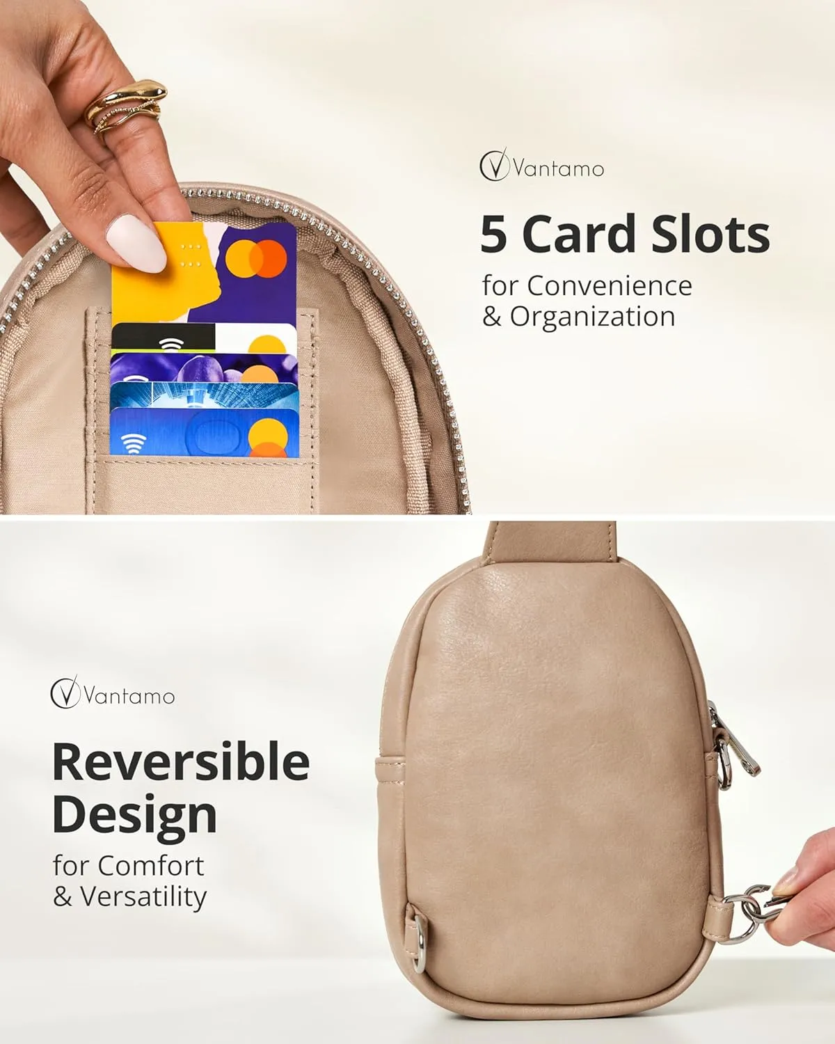 Vantamo Small Crossbody Bags for Women, Sling Bag with RFID & Anti-Pickpocket Clip, Adjustable Strap Cross Body Fanny Packs