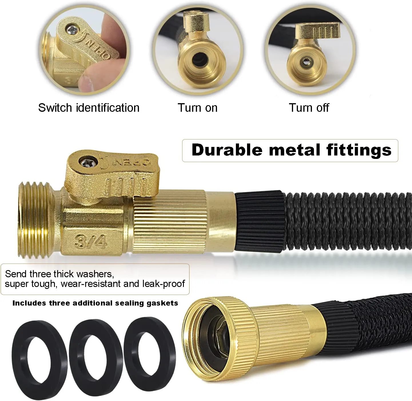 VARWANEO Expandable Garden Hose 50ft Water Hose 10 Function Sprayer Nozzle Lightweight Durable 4-Layers Latex, Outdoor Upgraded Flexible Hose 3/4 inch Solid Metal Fittings No Kink Water Pipe Retractable Hose