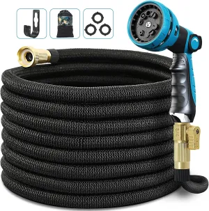 VARWANEO Expandable Garden Hose 50ft Water Hose 10 Function Sprayer Nozzle Lightweight Durable 4-Layers Latex, Outdoor Upgraded Flexible Hose 3/4 inch Solid Metal Fittings No Kink Water Pipe Retractable Hose