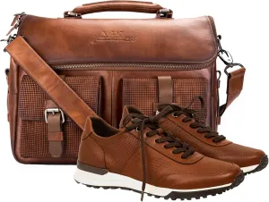 VELEZ 10 Brown Mens Business Casual Sneakers   Full Grain Leather Messenger Bag for Men Business Travel Briefcase Computer Laptop Bag