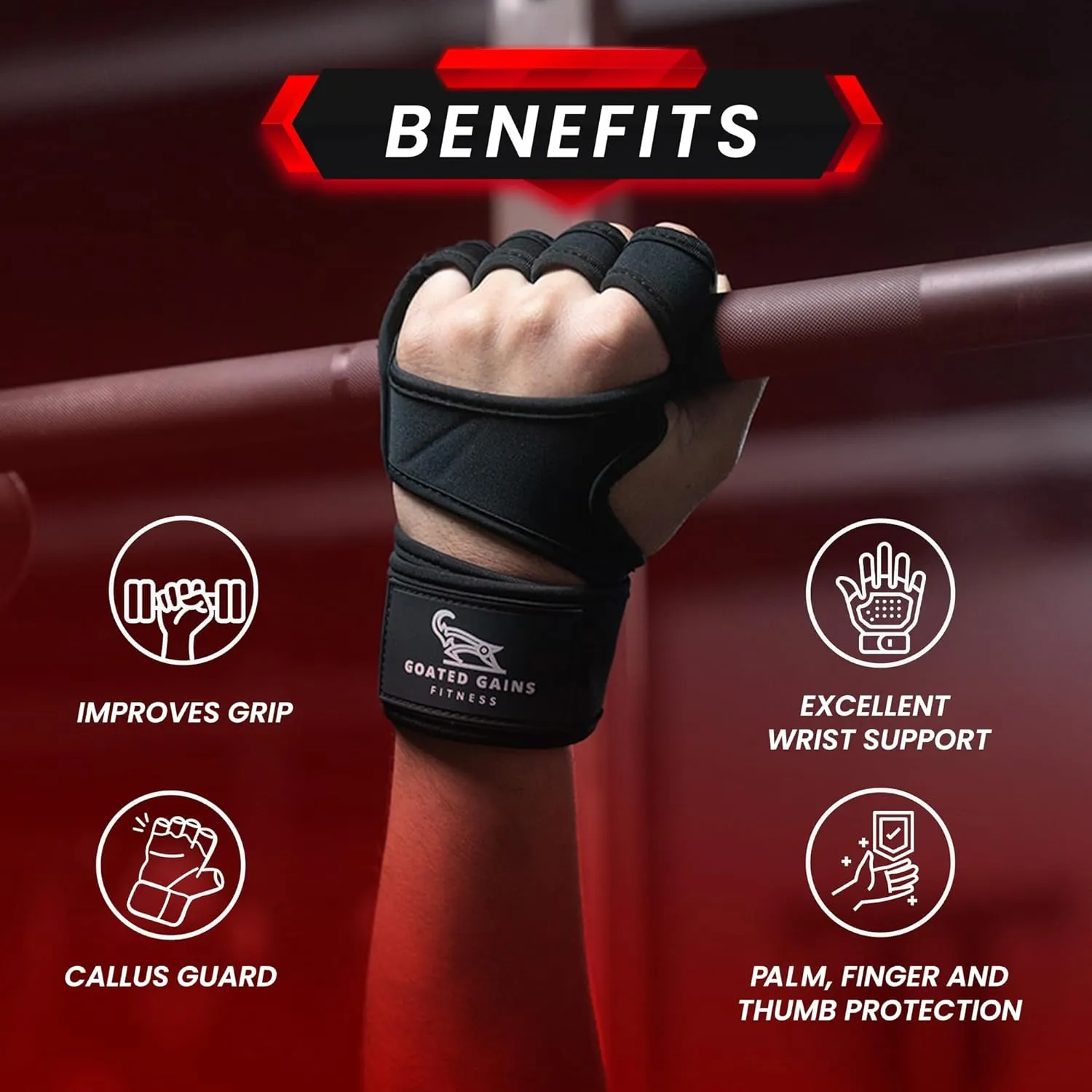Ventilated Weight Lifting Gym Gloves - Wrist Support for Weight Lifting - Workout Gloves for Men and Women - Neoprene Gloves with Silicon for Grip