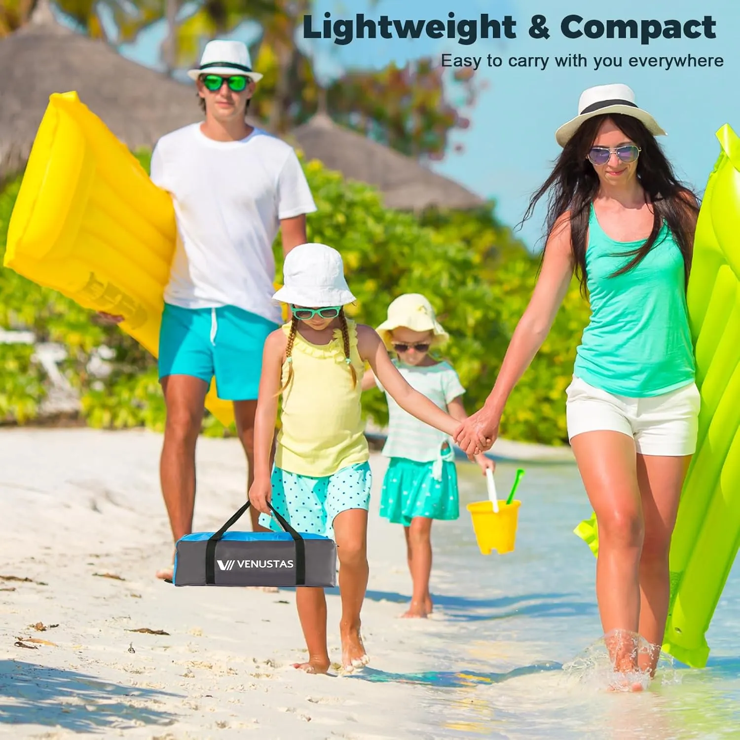Venustas Beach Tent Sun Shelter for 3/4-5/6-7/8-10 Person, UPF 50  UV Protection Beach Canopy, Lightweight and Easy Setup Cabana, Portable Beach Shade Tent