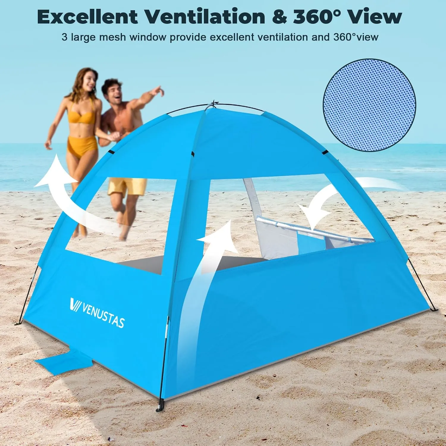 Venustas Beach Tent Sun Shelter for 3/4-5/6-7/8-10 Person, UPF 50  UV Protection Beach Canopy, Lightweight and Easy Setup Cabana, Portable Beach Shade Tent