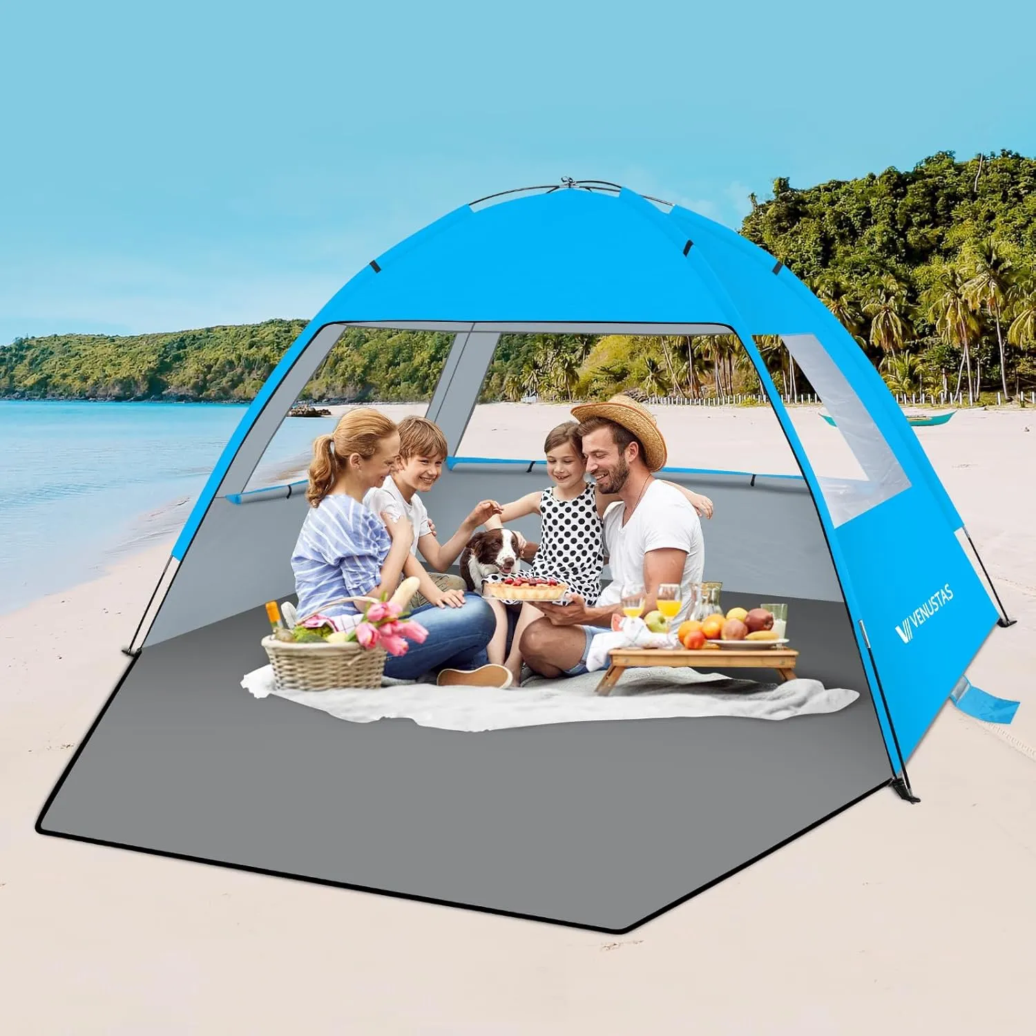 Venustas Beach Tent Sun Shelter for 3/4-5/6-7/8-10 Person, UPF 50  UV Protection Beach Canopy, Lightweight and Easy Setup Cabana, Portable Beach Shade Tent
