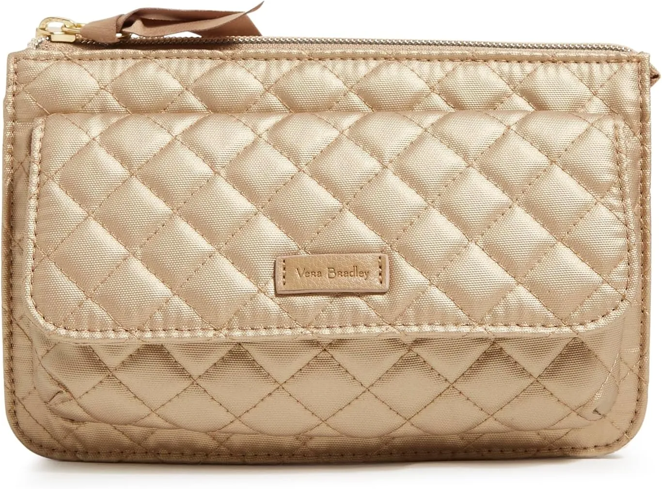 Vera Bradley Women's Cotton Wallet Crossbody Purse with RFID Protection, Champagne Gold Pearl, One Size