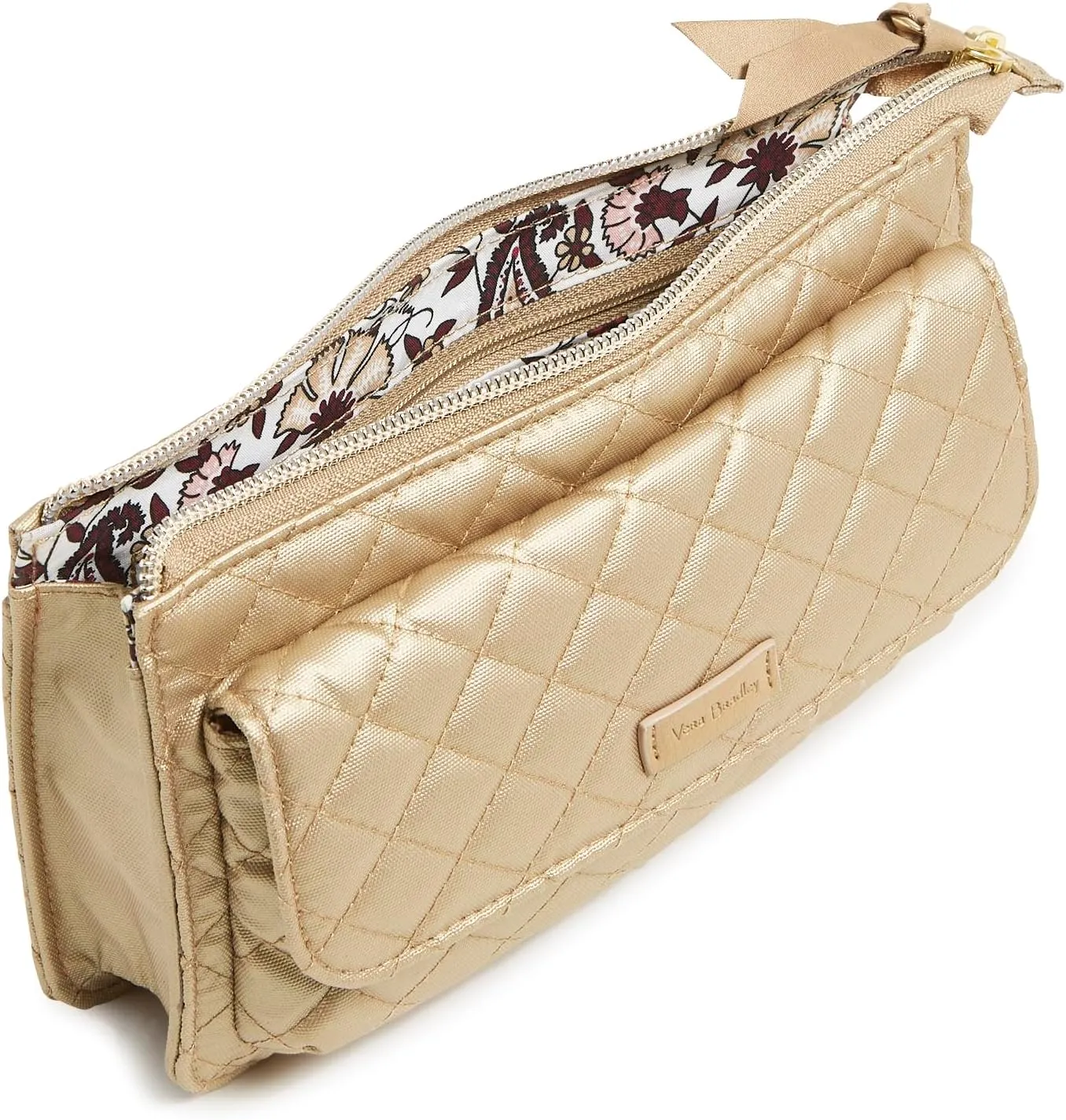 Vera Bradley Women's Cotton Wallet Crossbody Purse with RFID Protection, Champagne Gold Pearl, One Size