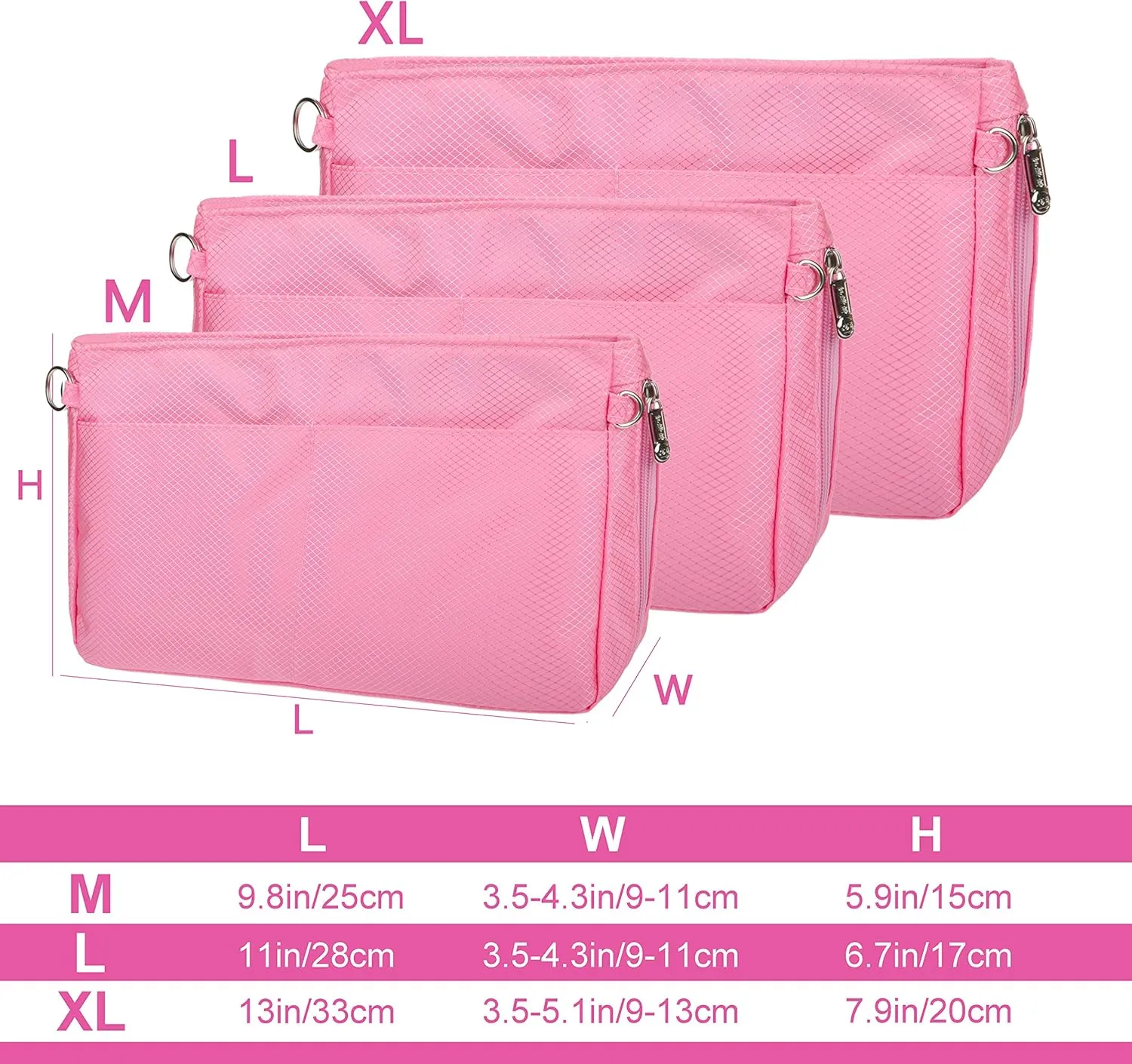 Vercord Expandable Nylon Handbag Purse Organizer Insert Liner Shaper Bag in Bag Rose XLarge