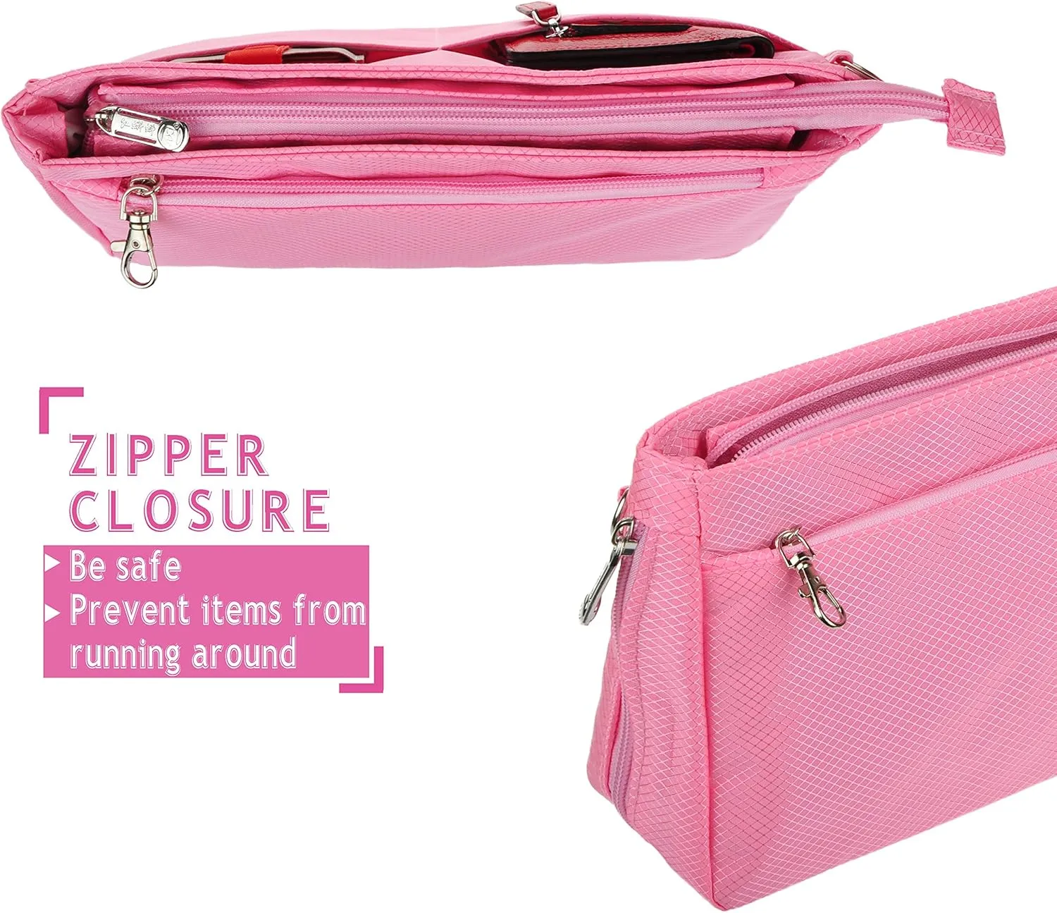 Vercord Expandable Nylon Handbag Purse Organizer Insert Liner Shaper Bag in Bag Rose XLarge