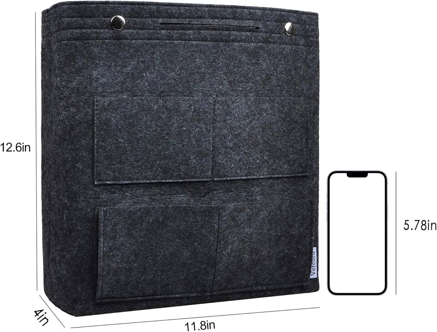 Vercord Extra Tall Felt Bag Organizer Vertical Height Design for Deep Tote and Backpack Bags Dark Grey