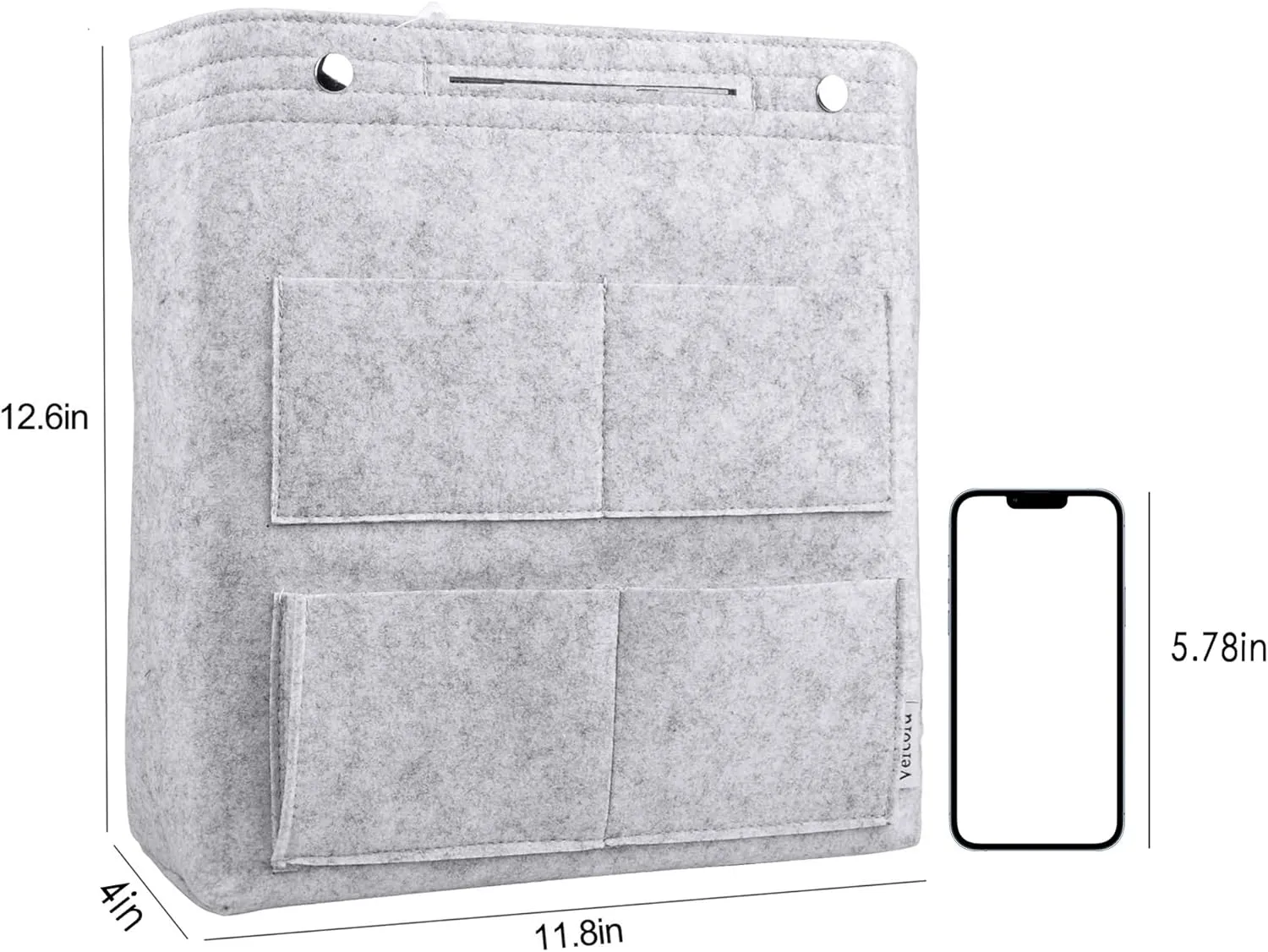 Vercord Extra Tall Felt Bag Organizer Vertical Height Design for Deep Tote and Backpack Bags Light Grey