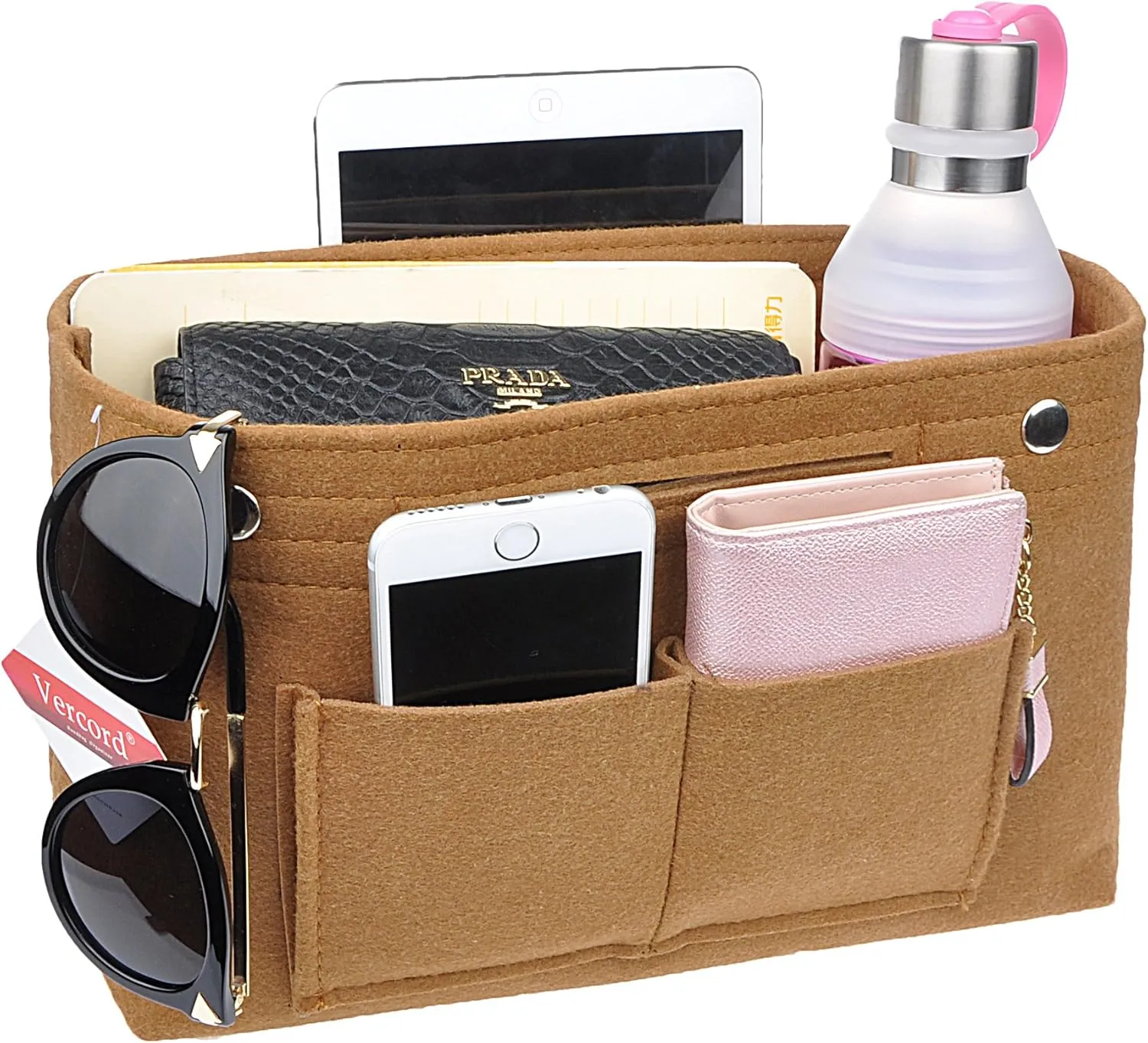 Vercord Felt Purse Tote Organizer Insert Divider Inside Handbag for Women Medium Brown