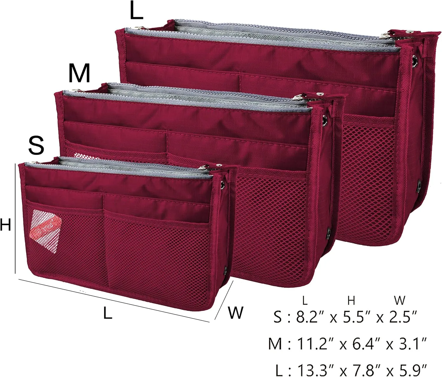Vercord Updated Purse Handbag Organizer Insert Liner Bag in Bag 13 Pockets Burgundy Medium