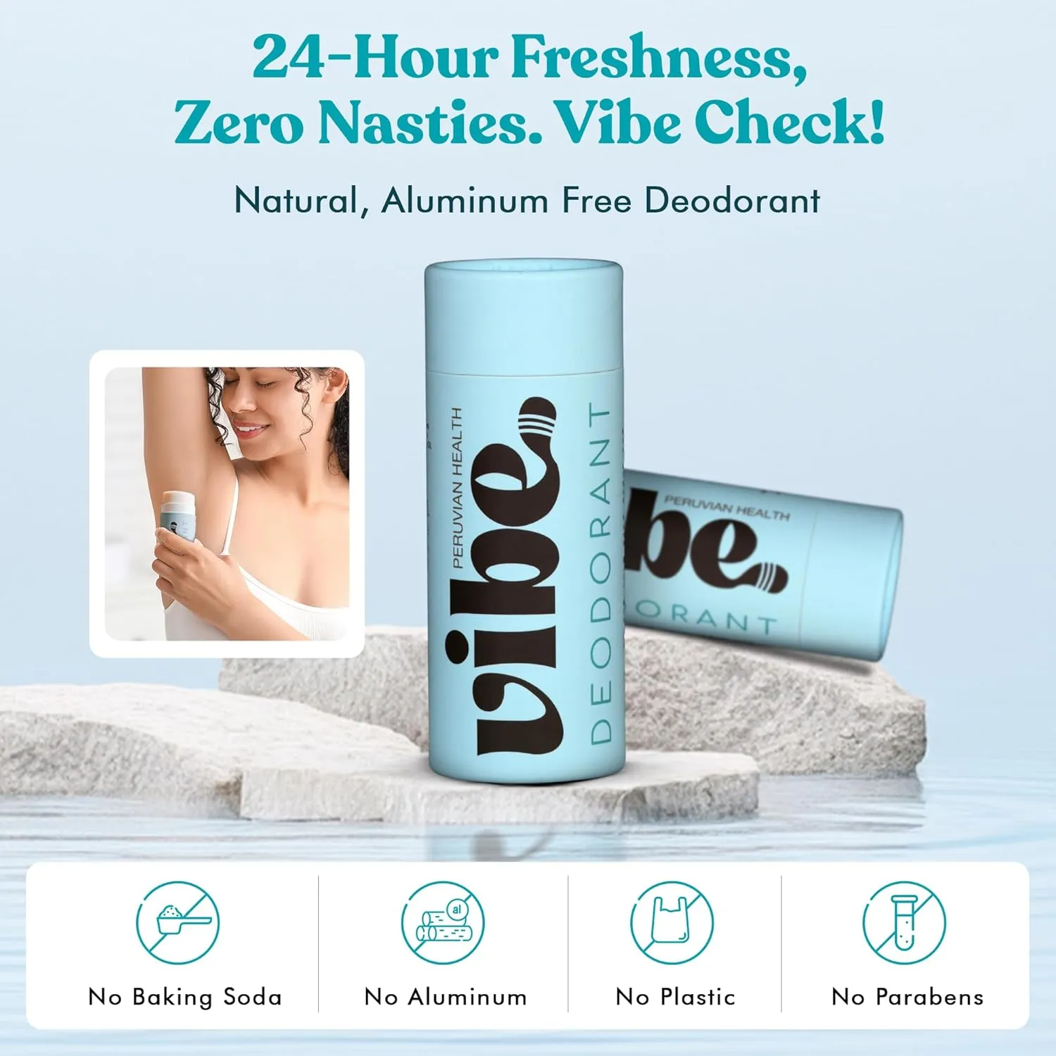 Vibe Aluminum Free Natural Deodorant for Women and Men - Long Lasting Odor Control with Organic Coconut Oil and Beeswax for Sensitive Skin, No Baking Soda or Parabens, Plastic Free (Jasmine)