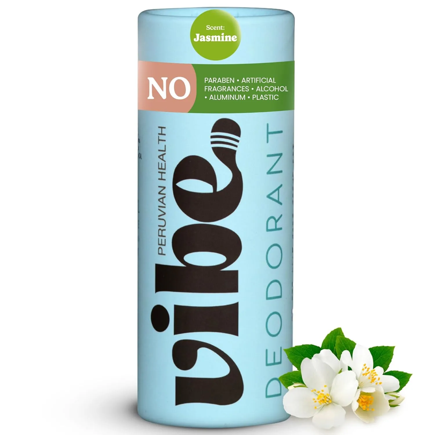 Vibe Aluminum Free Natural Deodorant for Women and Men - Long Lasting Odor Control with Organic Coconut Oil and Beeswax for Sensitive Skin, No Baking Soda or Parabens, Plastic Free (Jasmine)