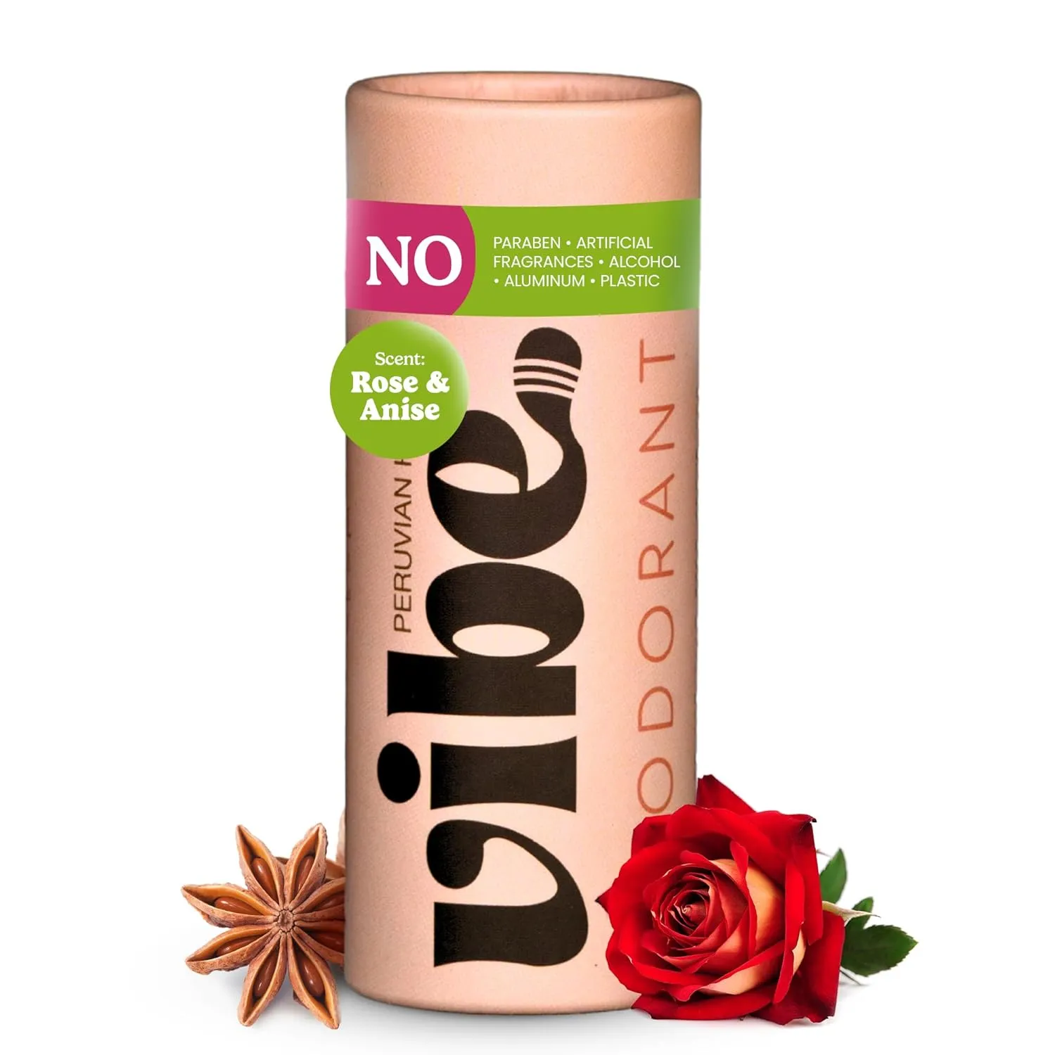 Vibe Aluminum Free Natural Deodorant for Women and Men - Long Lasting Odor Control with Organic Coconut Oil and Beeswax for Sensitive Skin, No Baking Soda or Parabens, Plastic Free (Rose)