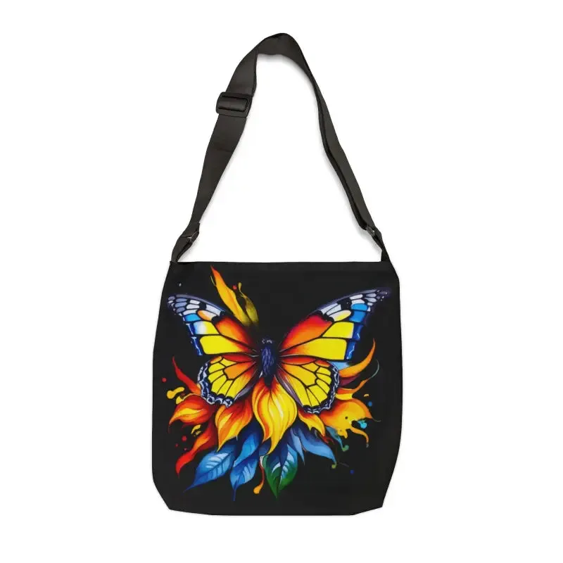 Vibrant Butterfly Print Tote Bag with Adjustable Straps