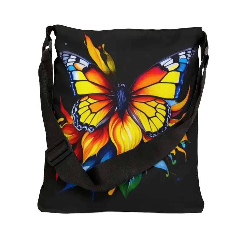 Vibrant Butterfly Print Tote Bag with Adjustable Straps