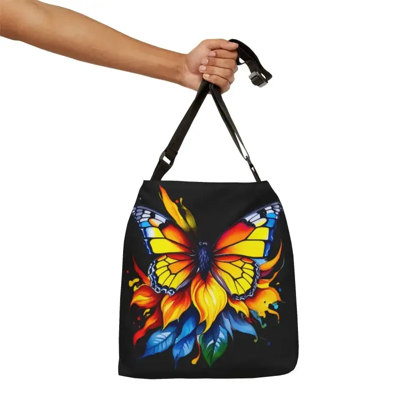 Vibrant Butterfly Print Tote Bag with Adjustable Straps