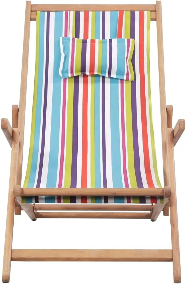 vidaXL Multicolor Wooden Frame Fabric Beach Chair, Reclining and Foldable for Garden, Patio, Balcony, and Camping, Weather Resistant with Adjustability Feature