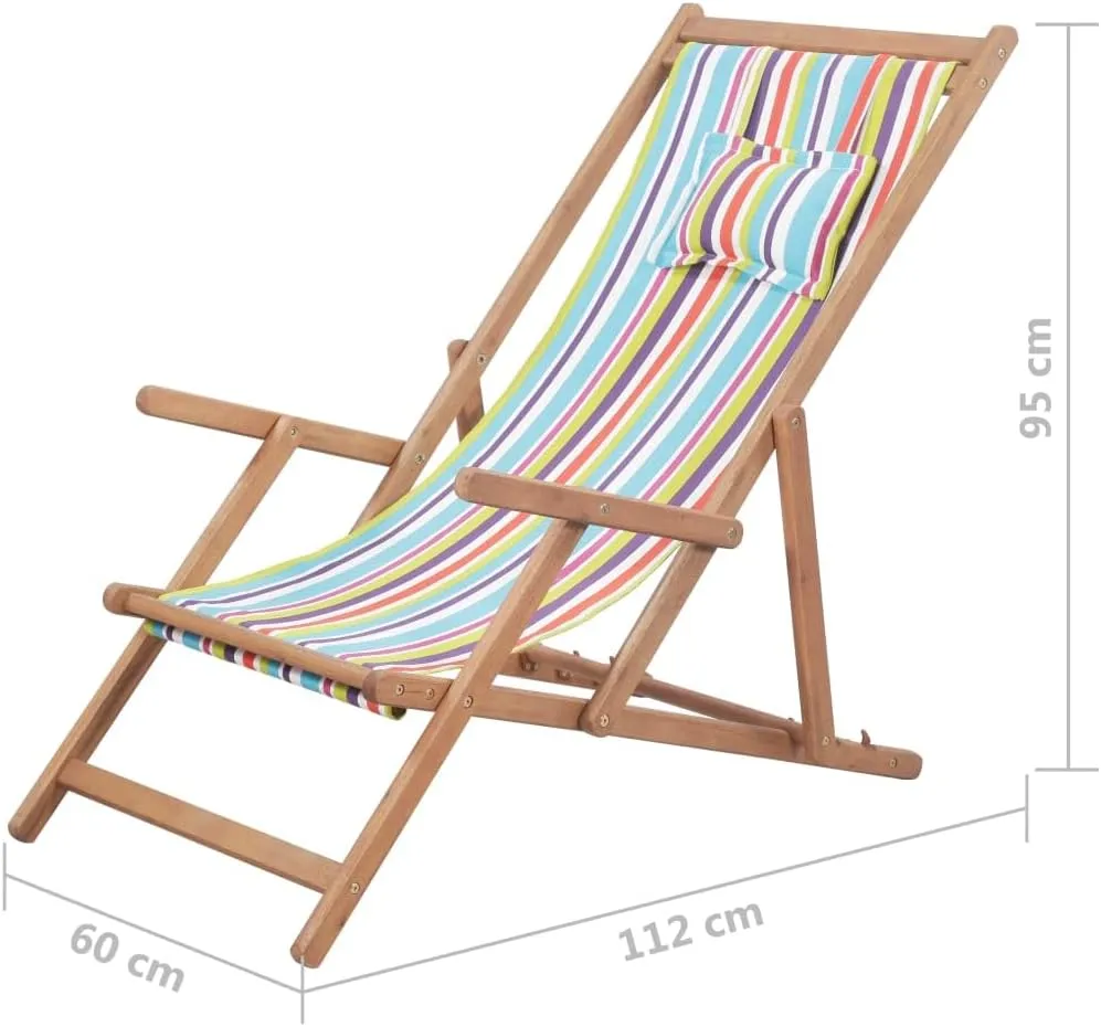 vidaXL Multicolor Wooden Frame Fabric Beach Chair, Reclining and Foldable for Garden, Patio, Balcony, and Camping, Weather Resistant with Adjustability Feature
