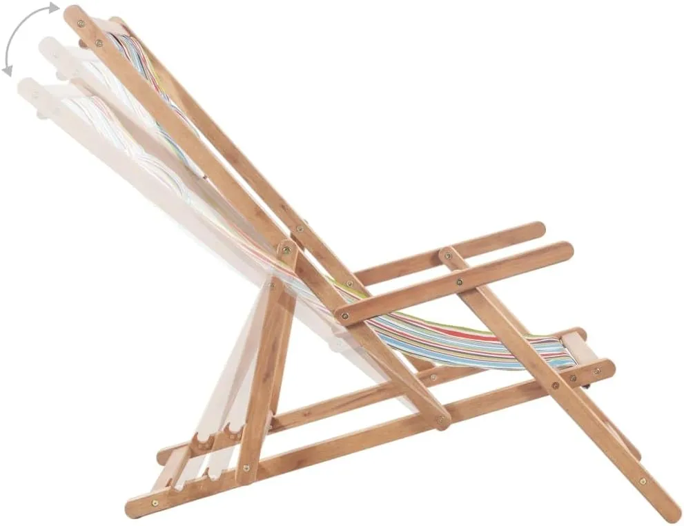 vidaXL Multicolor Wooden Frame Fabric Beach Chair, Reclining and Foldable for Garden, Patio, Balcony, and Camping, Weather Resistant with Adjustability Feature