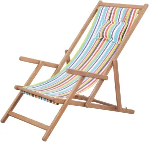 vidaXL Multicolor Wooden Frame Fabric Beach Chair, Reclining and Foldable for Garden, Patio, Balcony, and Camping, Weather Resistant with Adjustability Feature