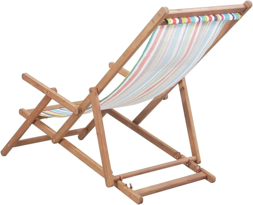 vidaXL Multicolor Wooden Frame Fabric Beach Chair, Reclining and Foldable for Garden, Patio, Balcony, and Camping, Weather Resistant with Adjustability Feature