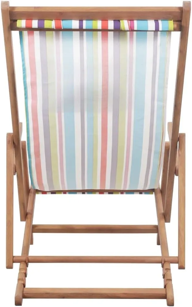 vidaXL Multicolor Wooden Frame Fabric Beach Chair, Reclining and Foldable for Garden, Patio, Balcony, and Camping, Weather Resistant with Adjustability Feature