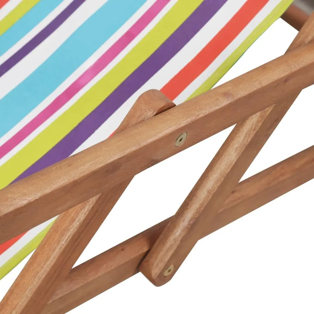 vidaXL Multicolor Wooden Frame Fabric Beach Chair, Reclining and Foldable for Garden, Patio, Balcony, and Camping, Weather Resistant with Adjustability Feature